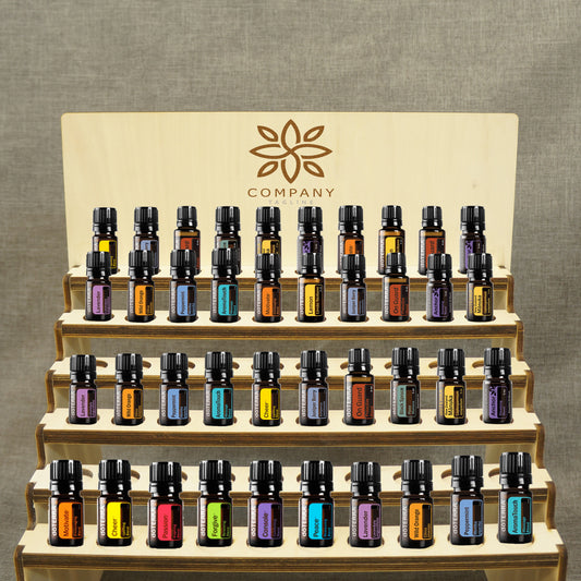 精油瓶展示架,1至10層,每層有10個擺放位,總共可放10至100瓶5毫升精油,可摺疊式設計,適合工藝展覽會或貿易展覽使用