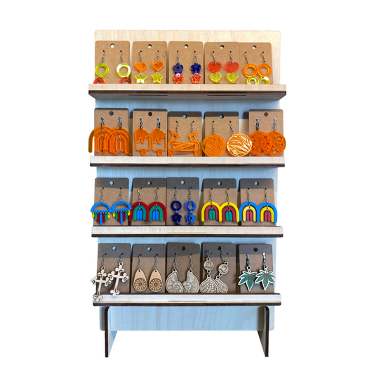 20片耳環卡 4層展示架, 飾品架 耳環展示架 耳環收納架 首飾展示架 飾品收納架 櫃檯擺攤陳列道具 可雕刻名字可客製化