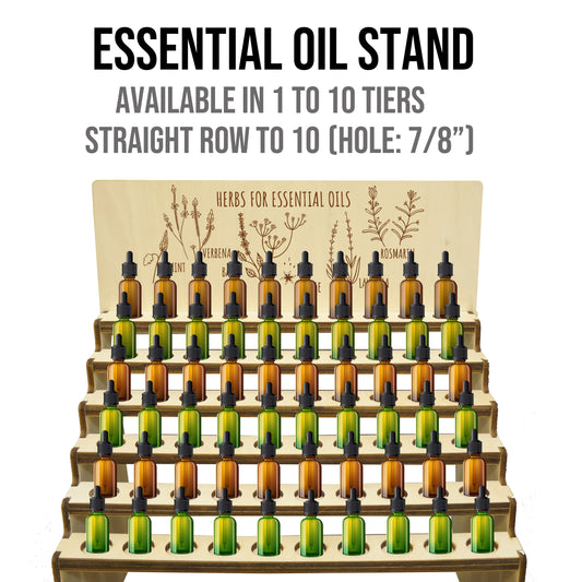 精油瓶陳列架,1至10層可選,每層可容納十瓶,總共10至100個槽位,可折疊式設計,適合台灣手工市集和展覽使用