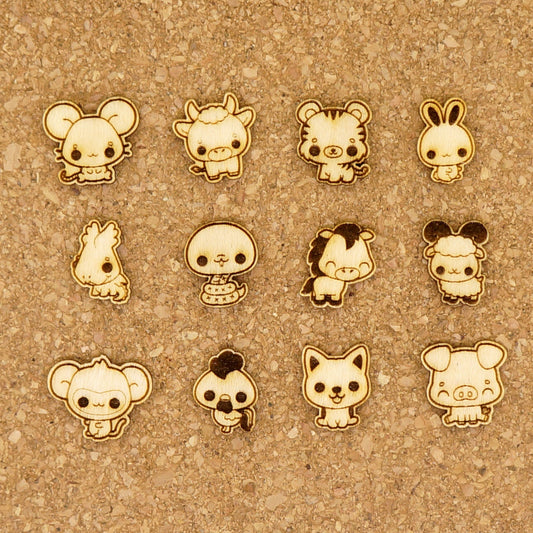 十二生肖造形木片, 5cm高, 每生肖款2片, 共24片