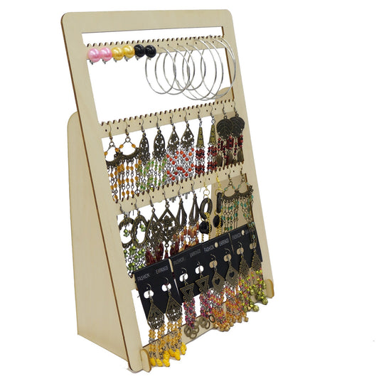 木製4層耳環展示架 置物架 文創市集 擺攤 商品陳列 飾品收納 雷雕木片【便攜式】【可拆卸】【可客製化雕刻商標或文字】