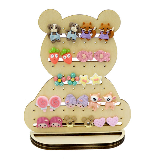 小熊仔外形耳環展示架,用於耳釘或夾式耳環 女兒生日禮物 可以讓小朋友自己塗裝及裝飾 適合市集擺攤 擺攤道具 飾品展示架