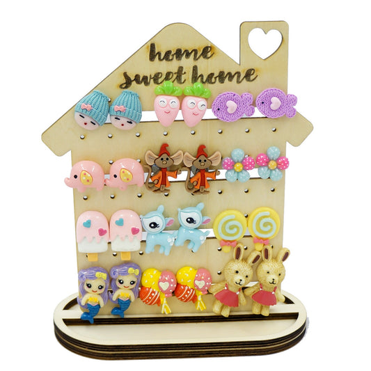 甜蜜的家小屋耳環展示架,用於耳環或夾式耳環 女兒生日禮物 可以讓小朋友自己塗裝及裝飾 適合市集擺攤 擺攤道具 飾品展示架