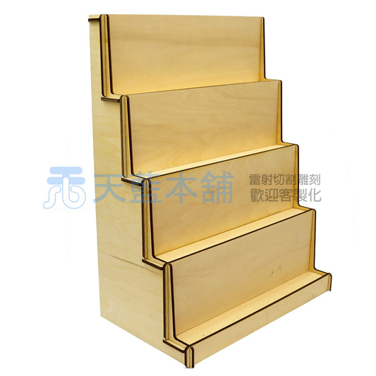 木質4層階梯式展示架 飾物商品置物架 34x20x45cm,合市集、擺攤、商品陳列、飾品收納場景使用 尺寸格式可客製化