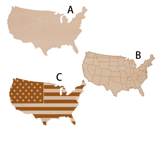 美國地圖造形木片,造形木片系列【雷射切割及雕刻, 可客製化】
